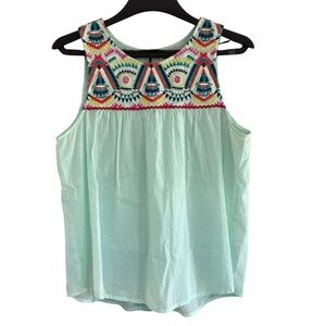Spade & Heart Lindsie Embroidered Detail Yoke Tank Top Sleeveless Size Large